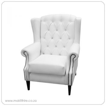 White Deep Button Wingback Arm Chair