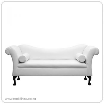 White Couch with curved back and round armrests