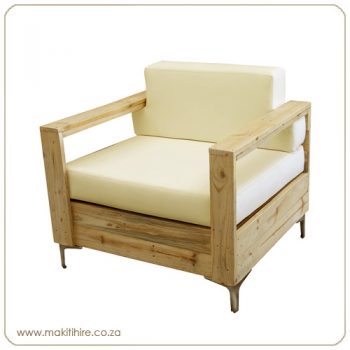 Pallet Wood Arm Chair with white cushions