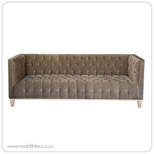 Deep Button Olive Green three seater couch with wooden legs